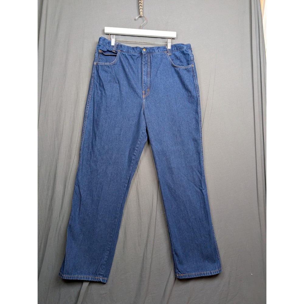 Blue High Rise Straight Leg Cotton Jeans Elastic Waist Size 16